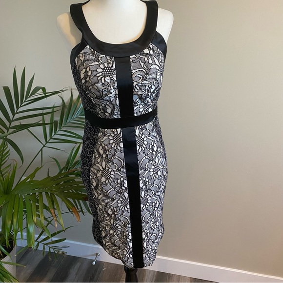 Cache Black and White Lace Round Neck Dress Size 2 - Picture 3 of 10